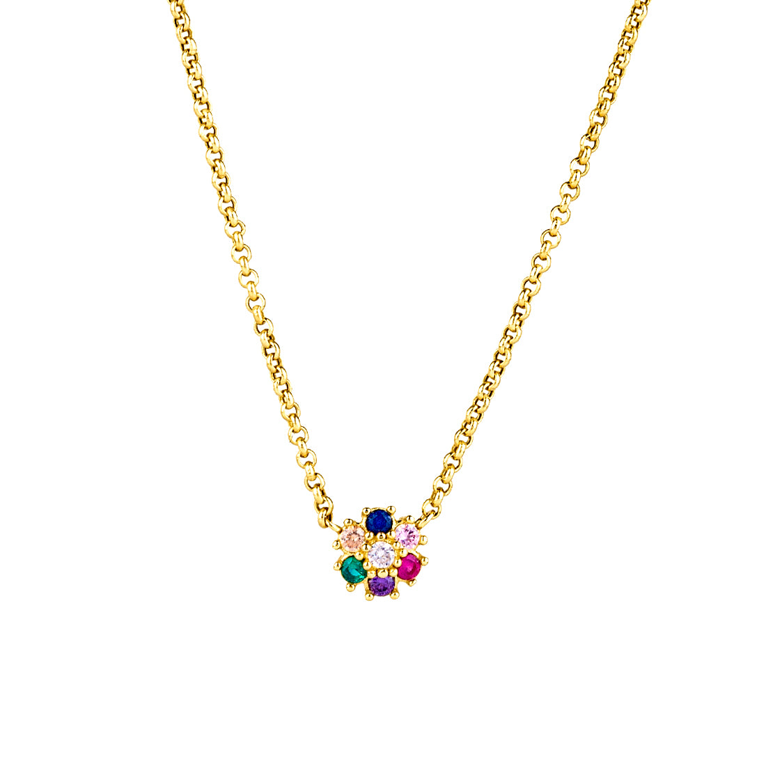 Rainbow flowers 14k necklace